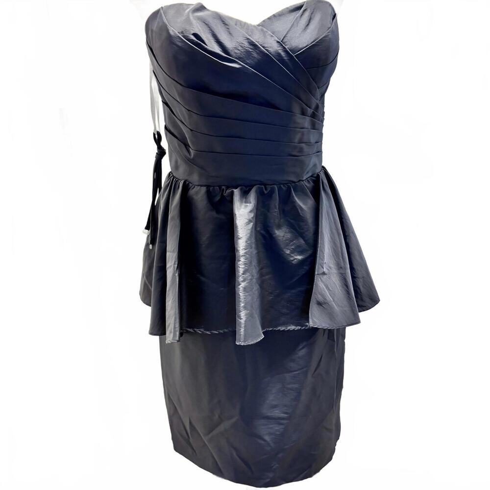 NWT Forever Yours Grey Taffeta Ruffled Retro Pinup Dress Peplum Strapless 12